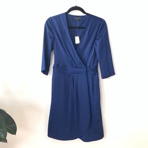 Silky royal blue faux wrap midi dress - Banana R.